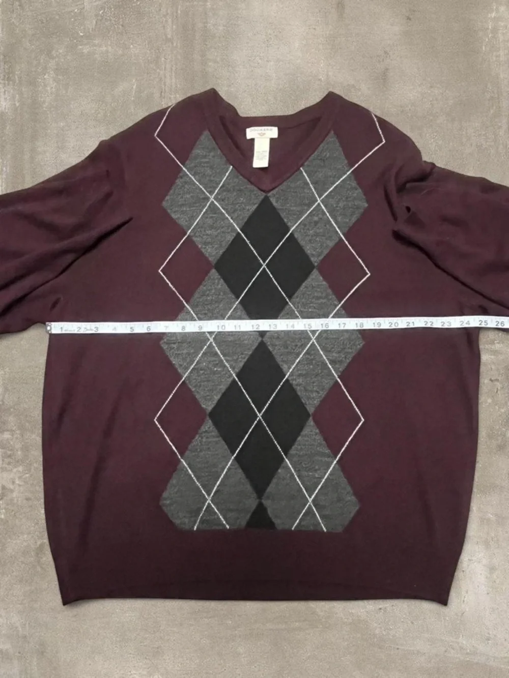 Dockers Burgundy Argyle V-Neck Sweater XXL - Picture 4 of 6